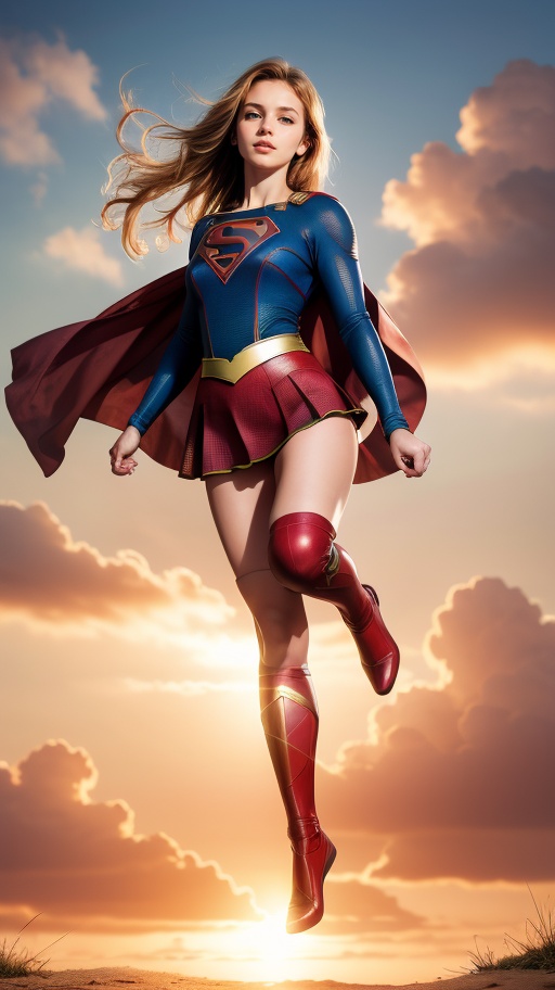 raw photo,  (Supergirl),  fashion photography of cute blonde long hair girl (Supergirl) on Tensor.Art