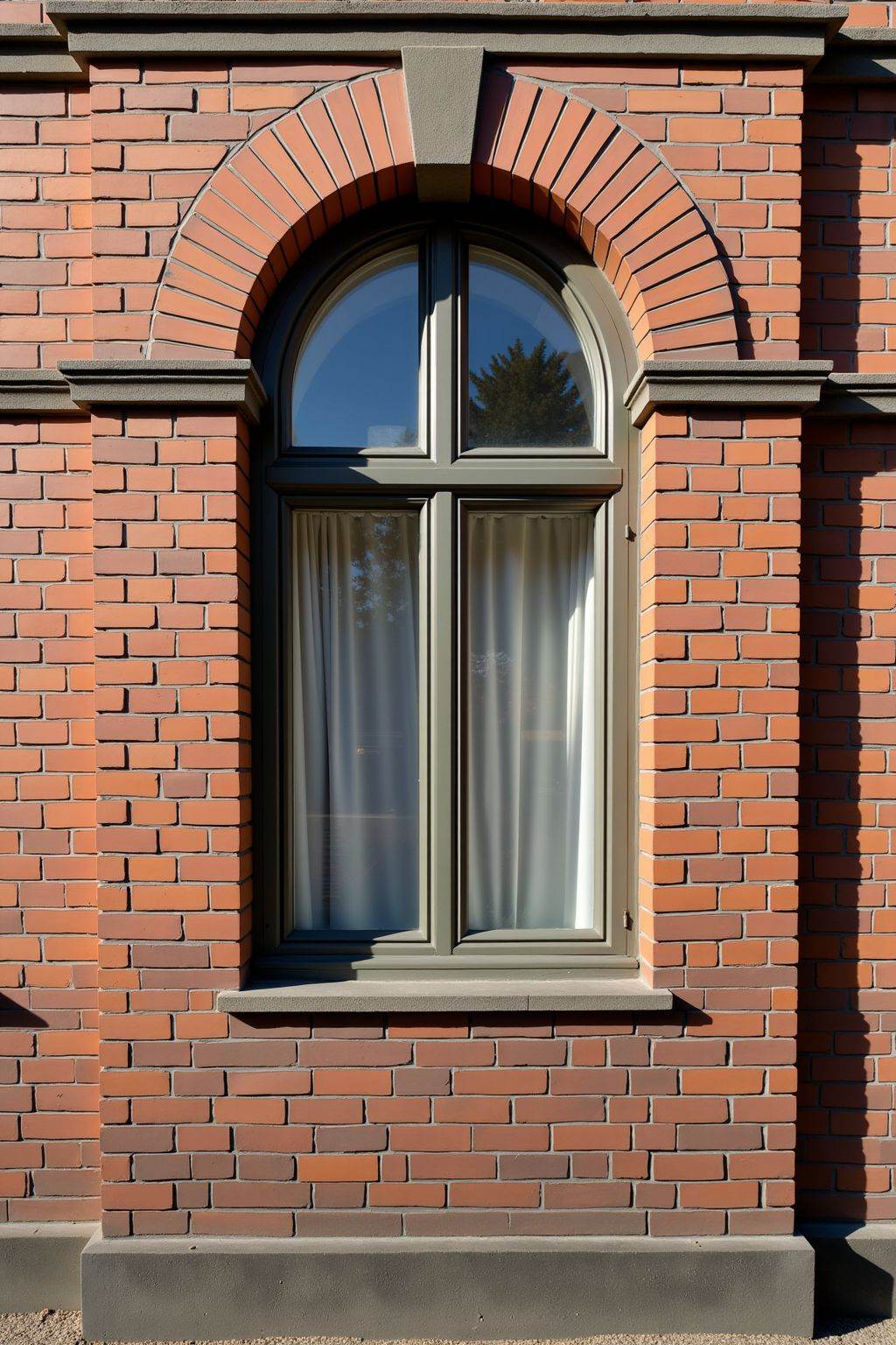 building with windows, features a brick wall with a window and,with some blurred architectural details. The overall scene is well-lit,suggesting daytime,