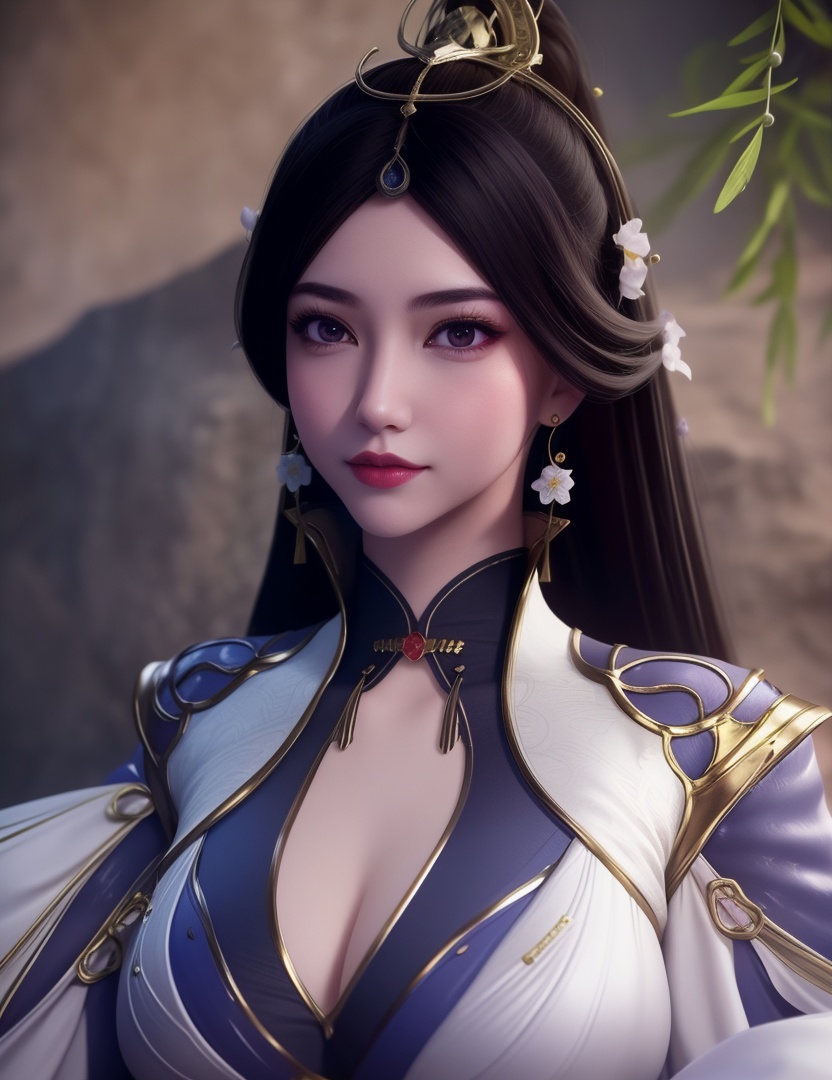 <lora:510-DA-万古狂帝-秋清儿:0.8>(,1girl, ,best quality, ),looking at viewer,  ,,ultra detailed background,ultra detailed background,ultra realistic 8k cg, ,masterpiece, (( , )),, realistic,science fiction,mole, ultra realistic 8k cg, ,     ,crescent moon, jasmine \(flower\),     (cleavage), (),