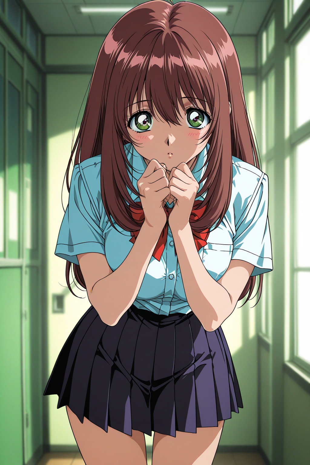 masterpiece,1990s \(style\),anime coloring,Yuuki_Mizuho_OVA,1girl,school uniform,