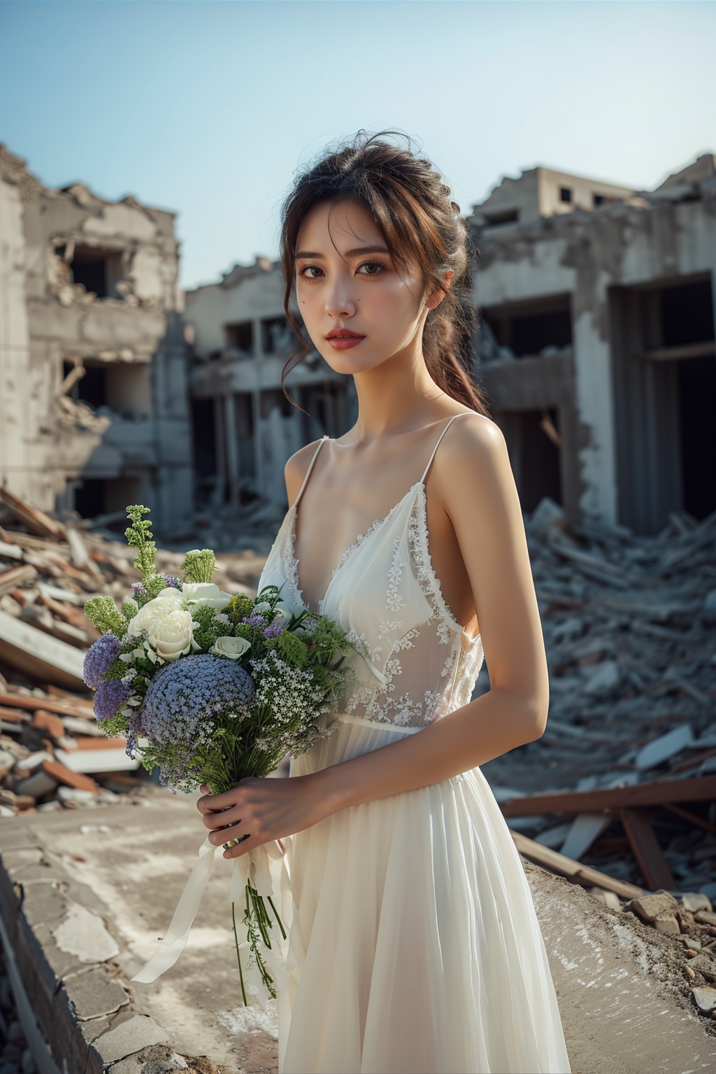 1girl,  white dress,  bouquet by 我是麻袋 on Tensor.Art