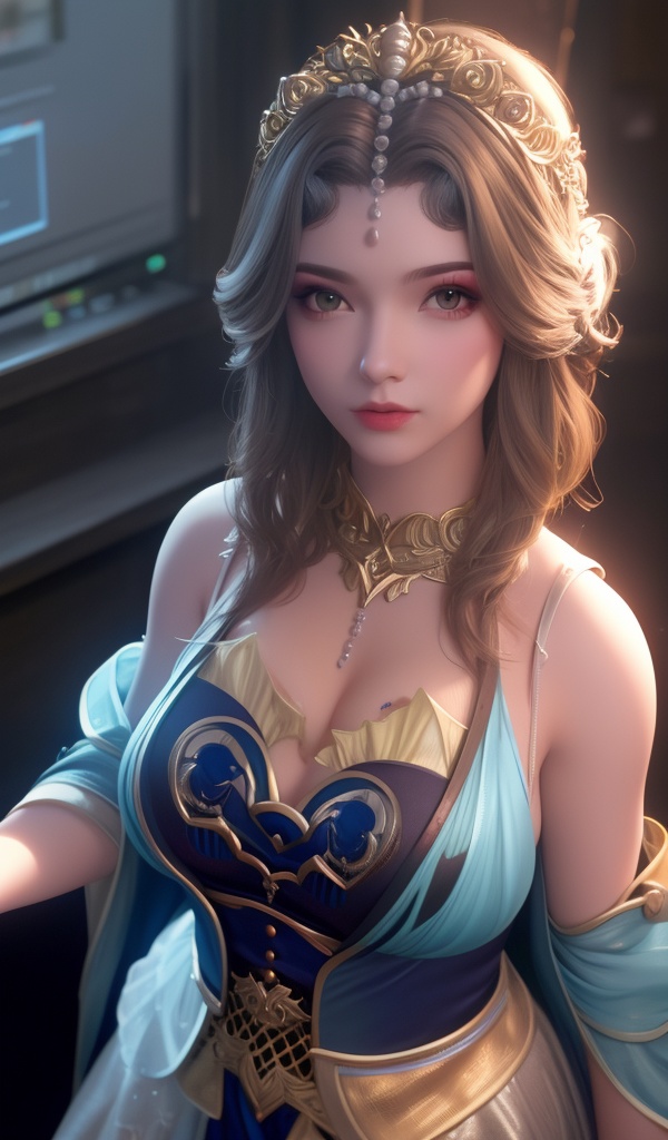 <lora:642-DA-完美世界-龙女:0.8>(,1girl, ,best quality, ),looking at viewer,masterpiece, (( , )),, realistic,science fiction,mole, ultra realistic 8k cg, sun ,  rose,(cleavage), (),