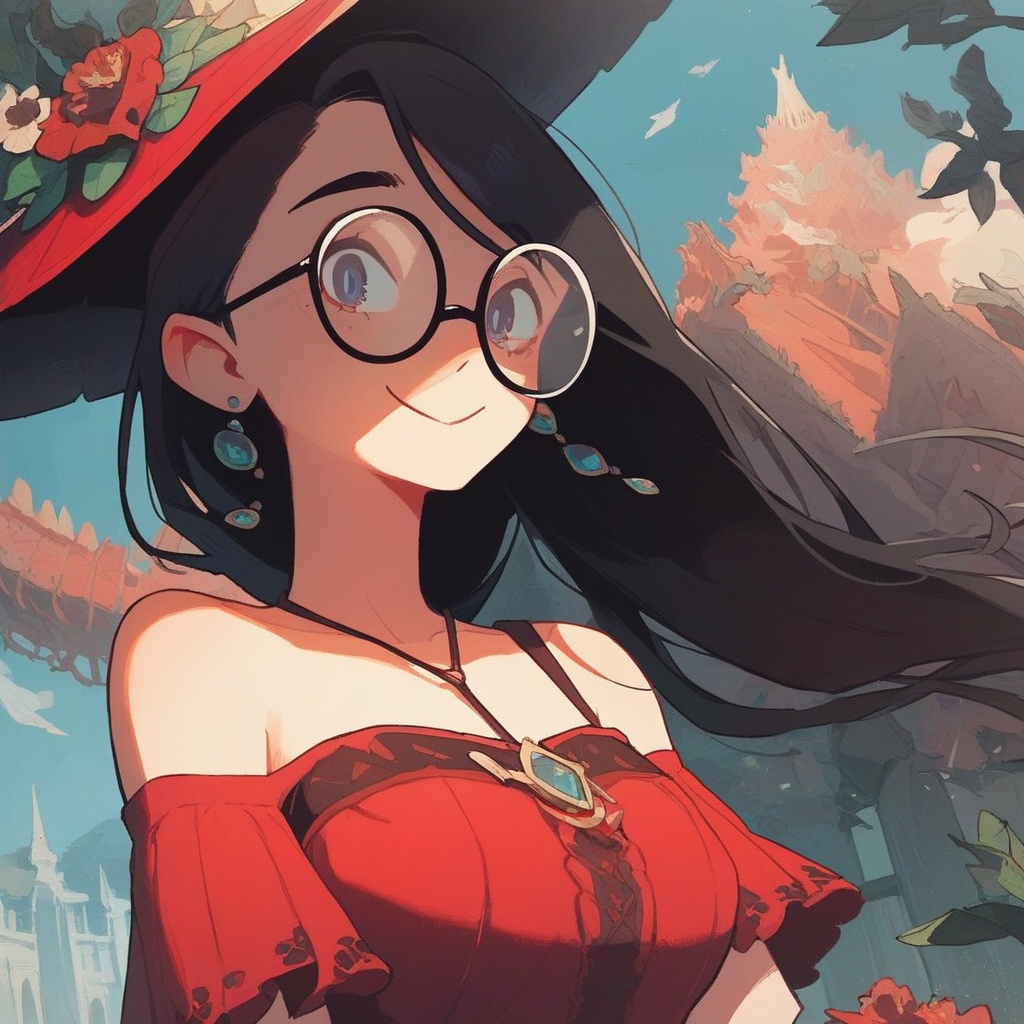 cute woman,  long black hair,  square glasses on Tensor.Art