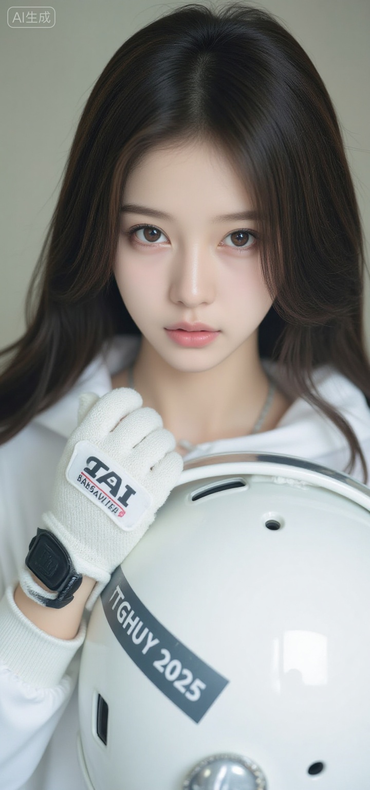 nssyxz,A close-up of a beautiful woman's face,A stunning Asian woman with long,wavy black hair and a serious expression grips a white football helmet in her gloved hands. Shes decked out in a white jacket with the hood pulled up,giving off a badass,mysterious vibe. The background is a blurred,neutral tone,making her the star of the show. The magazine cover,PAI XINGDA,screams TGHUY 2025 and has a slick,modern design. The lighting is natural,highlighting her flawless skin and intense gaze.,, Negative prompt: ng_deepnegative_v1_75t,(badhandv4:1.2),EasyNegative,(worst quality:2),,nsfw, Steps: 20, Sampler: Euler, CFG scale: 3.5, Seed: 3333884883, Size: 720x1536, Model hash: 49fe535dad, Model: 星梦·电影&电视剧_Film_fp8.safetensors, Denoising strength: 0, RNG: CPU, Lora 1: F.1极致摄影-人像模型-JSHY, Lora Hash 1: 64abfb9a62, Lora Weight 1: 0.8, vae_name: automatic