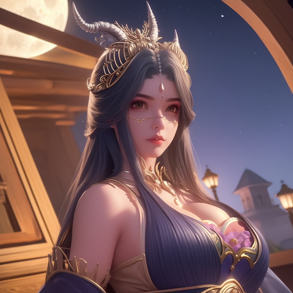 <lora:642-DA-完美世界-龙女:0.8>(,1girl, ,best quality, ),looking at viewer,masterpiece, (( , )),, realistic,science fiction,mole, ultra realistic 8k cg, moonlight,full moon,  rose,(cleavage), (),