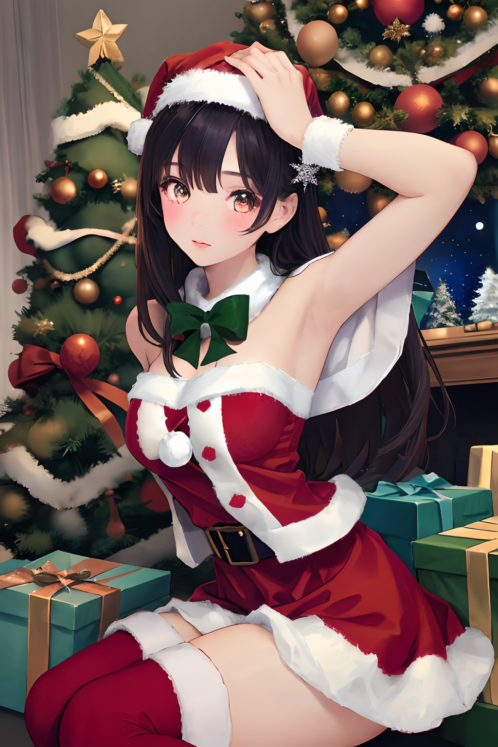 christmas dress,1 girl,<lora:christmas dress-000006:0.6>,