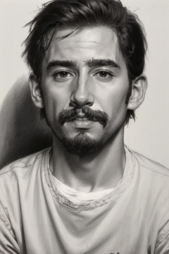 ((HRD, HUD, 8K)),((masterpiece, best quality)), highly detailed, photo_\(medium\),1boy, short hair, facial hair, suito, Sketch,monochrome, greyscale, traditional media, signature, graphite (medium), simple background, upper body, looking at viewer,  <lora:20240218-1708224875184:0.9>