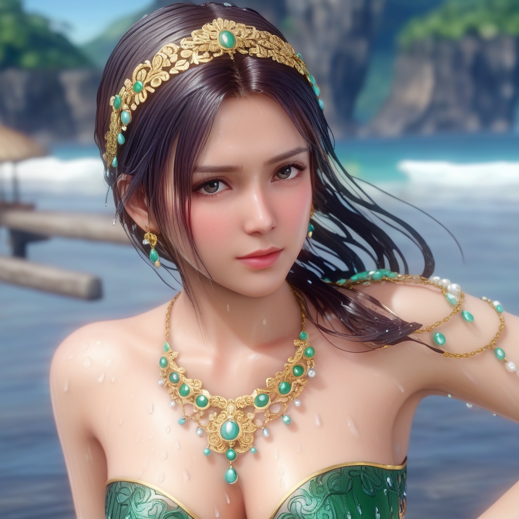 <lora:847-DA-XL-死或生-Elise-BirthdaySuit-20220903:0.8>, (,1girl, ,best quality, ),, ,ultra detailed 8k cg,   ,masterpiece((((1girl, solo,  , ,solo focus, wet,sweat, ocean,rain, water drop, )))) (, , sweatdrop, flying sweatdrops, sweating profusely,colorful drop \(module\), )   clean, masterpiece,     cinematic lighting, cinematic bloom,   , unreal, science fiction, luxury, jewelry, diamond, gold, pearl, gem, sapphire, ruby, emerald, intricate detail, delicate pattern, charming, alluring, seductive, erotic, enchanting, hair ornament, necklace, earrings, bracelet, armlet,halo,