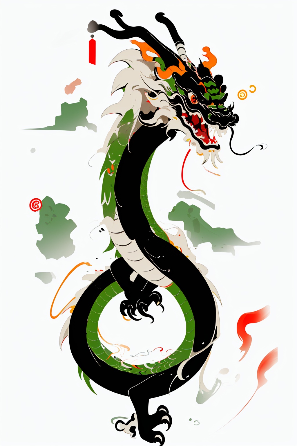 hcml,solo,open mouth,teeth,no humans,whiskers,eastern dragon,full body,  <lora:幻彩墨龙-000008:0.8>