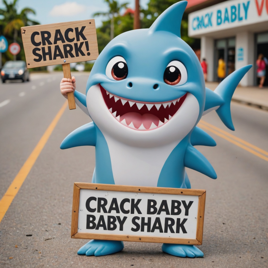 Photo of crack baby shark with a sign saying "crack baby shark" on Tensor.Art