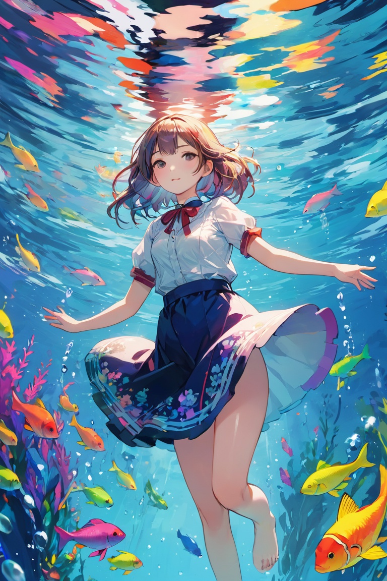 (flat color:1.1),(colorful:1.3),(masterpiece:1.2), best quality, masterpiece, original, extremely detailed wallpaper, looking at viewer,1girl,solo,floating colorful water, 