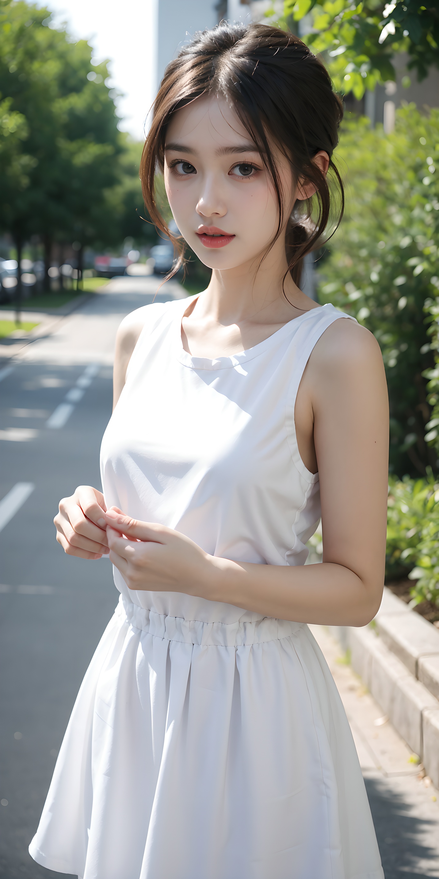 1girl,outdoors, sleeveless dress, 