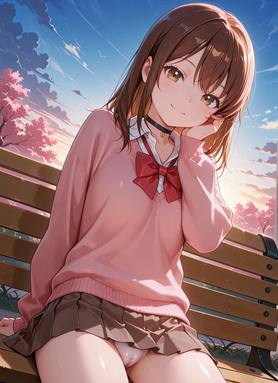 1girl,  brown eyes,  pink sweater on Tensor.Art