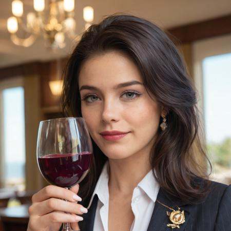 score_9, score_8_up, high quality, detailed, realistic, masterpiece, 1girl, 19yo, elegant top, youthful face, black hair, drinking wine, 