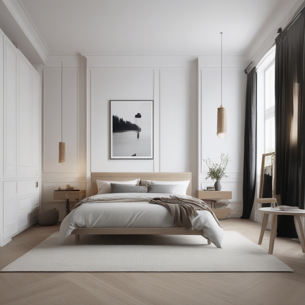 masterpiece,best quality,HD,High Quality,<lora:scandinavian style-000006:0.6>,scandinavian style,no humans,bedroom,bed,