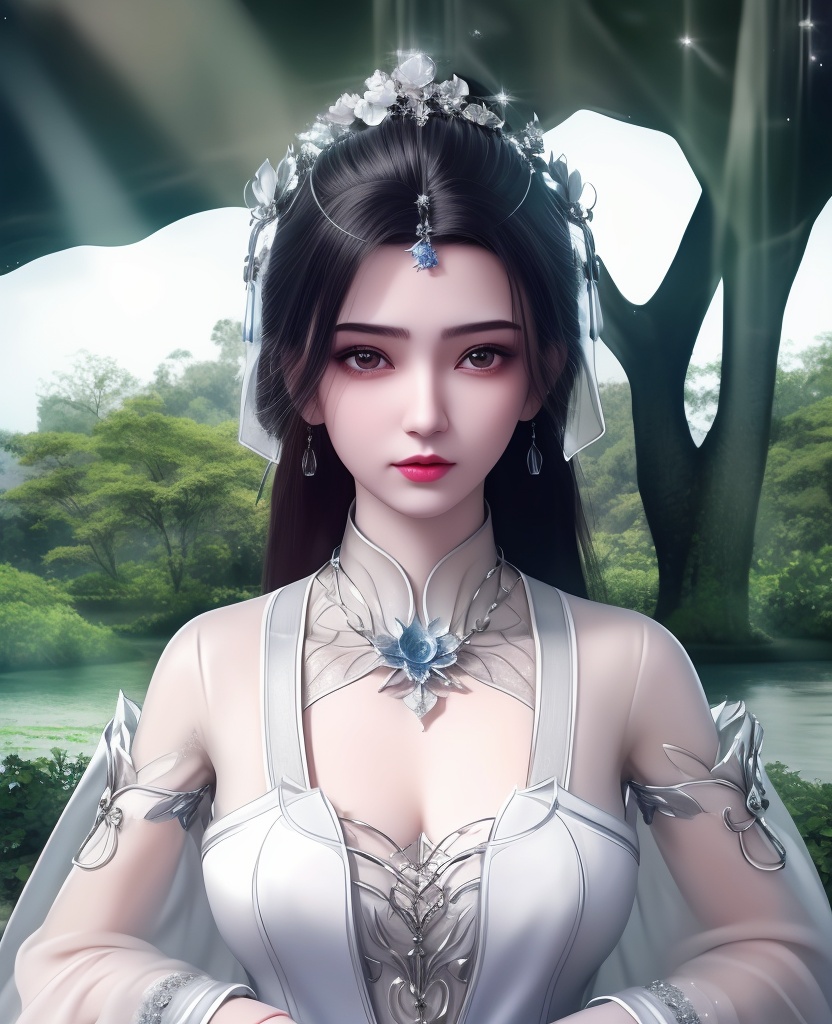 <lora:607-DA-仙逆-李慕婉-**:0.8>(,1girl, ,best quality, ),looking at viewer,  ,ultra detailed background,ultra detailed background,ultra realistic 8k cg,(masterpiece:1.2),(best quality:1.2),(ultra detailed:1.2),(official art:1.3),(beauty and aesthetics:0.8),detailed,(intricate:0.8),(highly detailed),(solo),delicate countenance,1girl,fancy,(glassy texture:1.2),(crush:1.2),8k,accessory,tattoo,(transparent:1.1),gown,energy encirclement,instant,in the twinkling of an eye,upper body,woman in a mythical forest, masterpiece, perfect face, intricate details, horror theme, raw photo, photo unp(cleavage),,