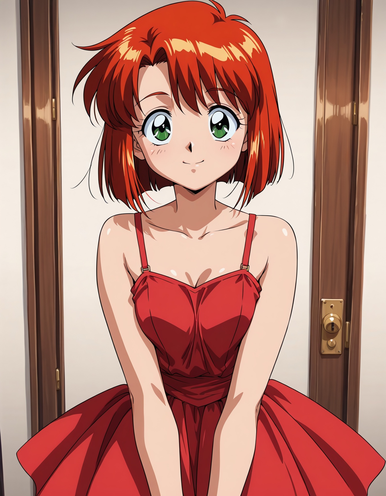 A cute anime woman,  18 years old,  in a red dress on Tensor.Art