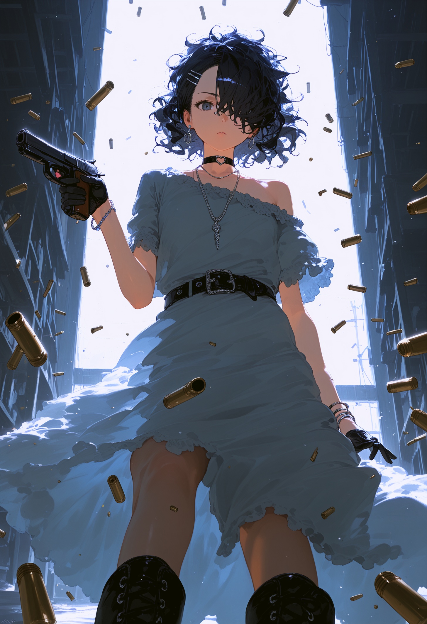 1girl,  holding gun,  handgun on Tensor.Art