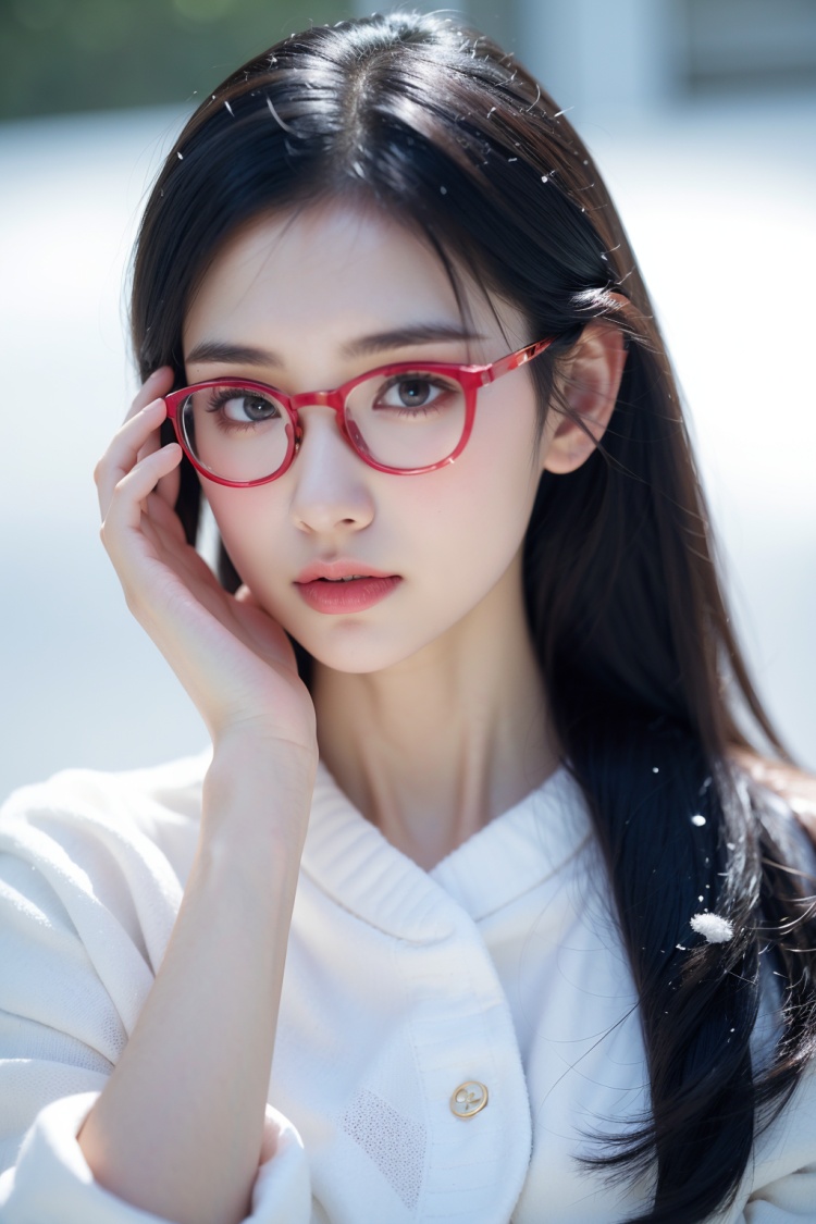 1girl,glasses,Snow-white skin,