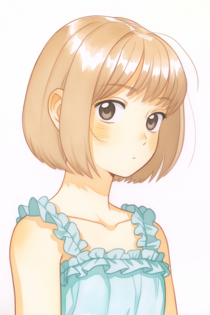 @nnsst,  The image is a drawing of a young girl with short,  straight on Tensor.Art
