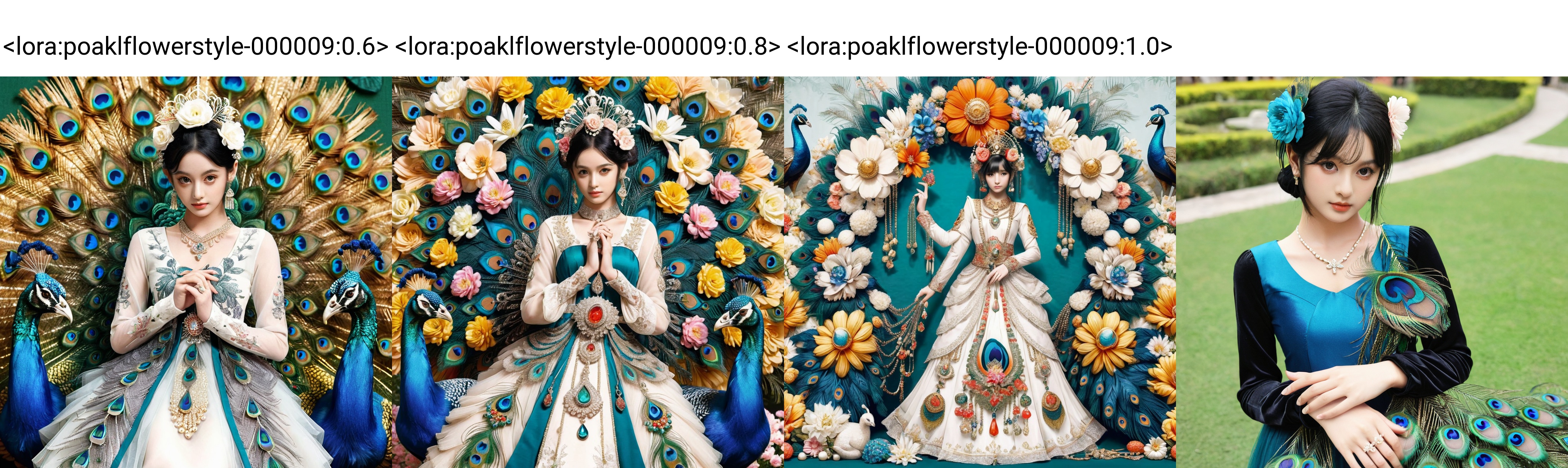 sdmai,Peacock style,1girl,solo,ring,black hair,jewelry,looking at viewer,dress,long sleeves,poakl flower style,<lora:poaklflowerstyle-000009:0.6>,