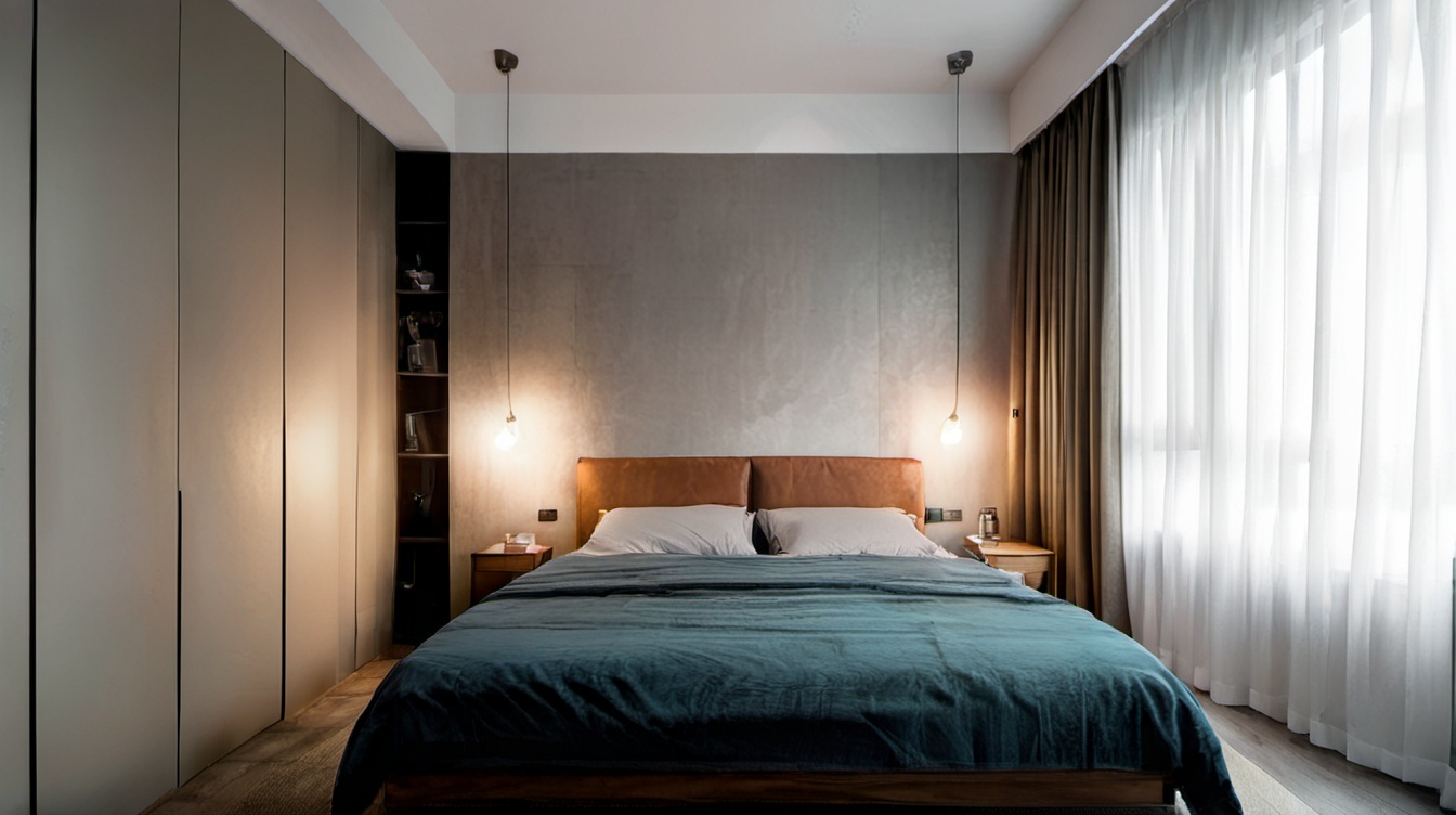 <lora:gongyefeng XL2.0:0.6>,gongyefeng,indoor,bedroom,floor,bed,curtains,table,chair,bed_sheet,pillow,available light,cup,plant,vase,incredibly absurdres,realistic,