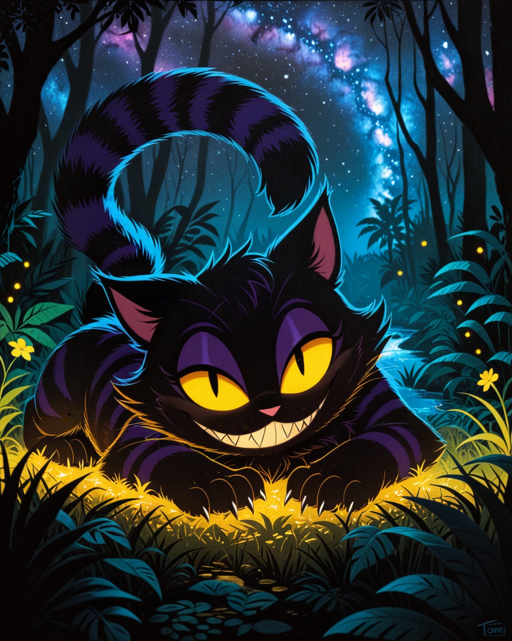 solo toony chibi cheshire cat,  shadow creature,  sharp teeth on Tensor.Art