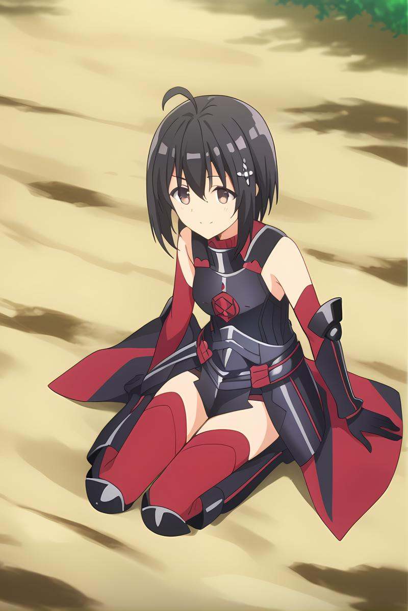 (black armor black gloves black boots red sleeves red thighhighs),  bof-maple,  black hair on Tensor.Art