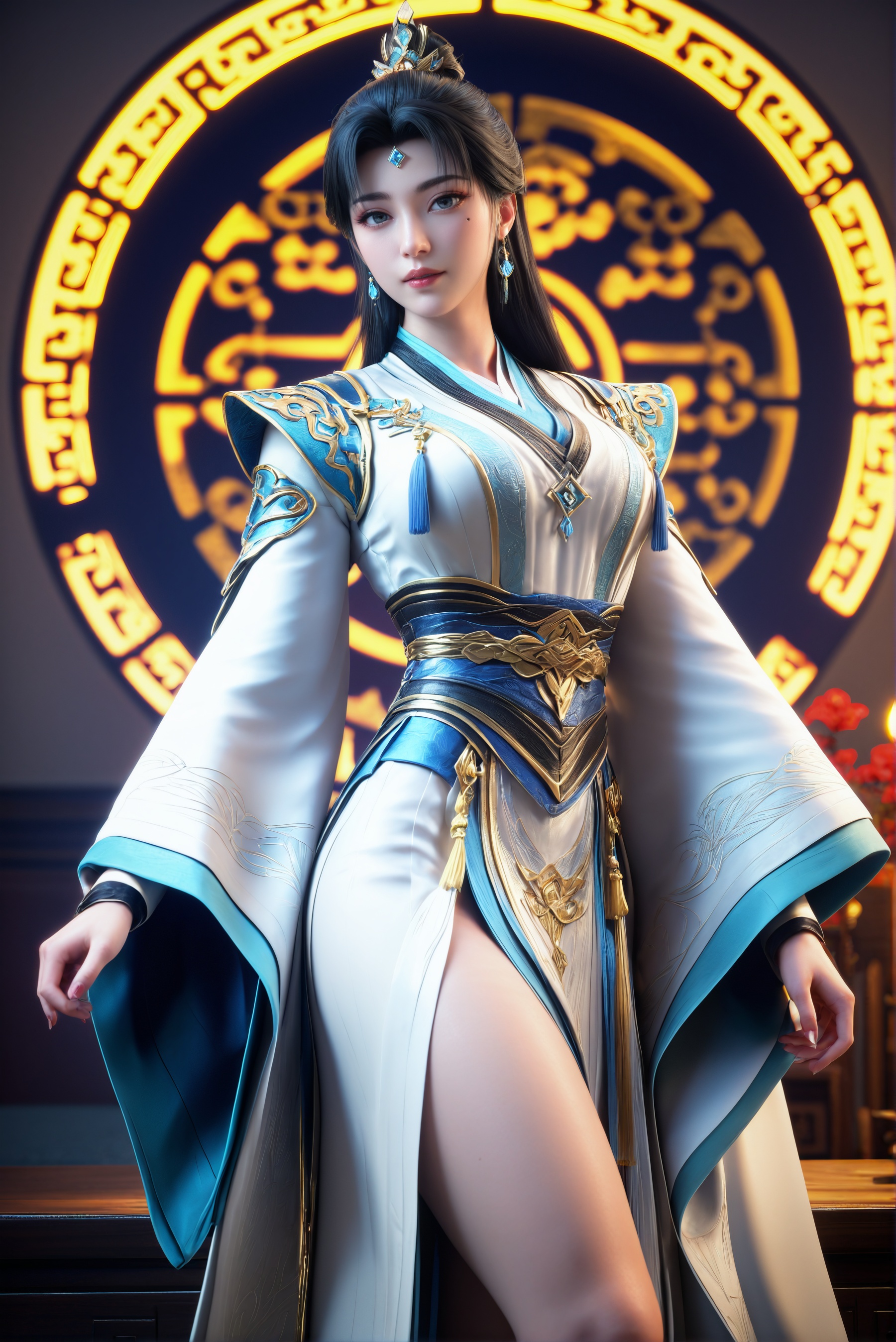 score_9,score_8_up,score_7_up,best quality,masterpiece,3d,ultra-detailed,high resolution,perfect lighting,flawless skin,Exquisite Craftsmanship,High-Resolution Beauty,Unparalleled Artistic Quality,extremely detailed CG unity 8k wallpaper,1girl,solo,<lora:蝶哥:0.7>,chinese clothes,jewelry,long sleeves,mole,wide sleeves,