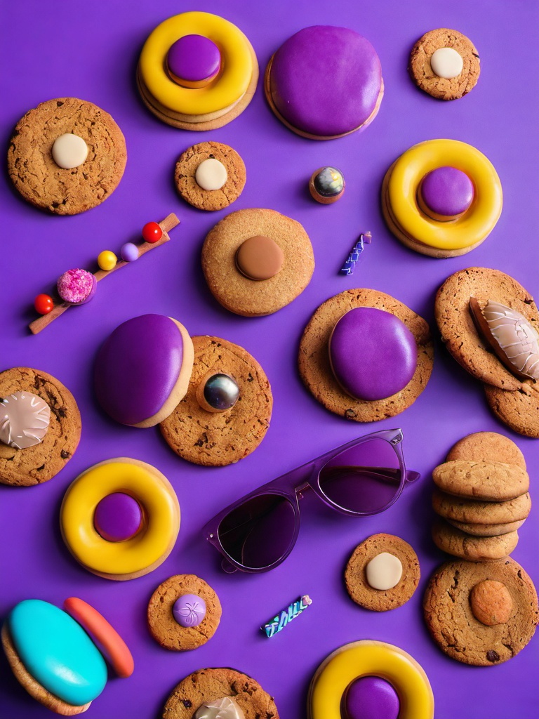 zisexi,no humans,food,sunglasses,food focus,stuffed toy,purple theme,cookie,stuffed animal,masterpiece,8K,realistic,UHD,<lora:zisexi 1.0:1>,