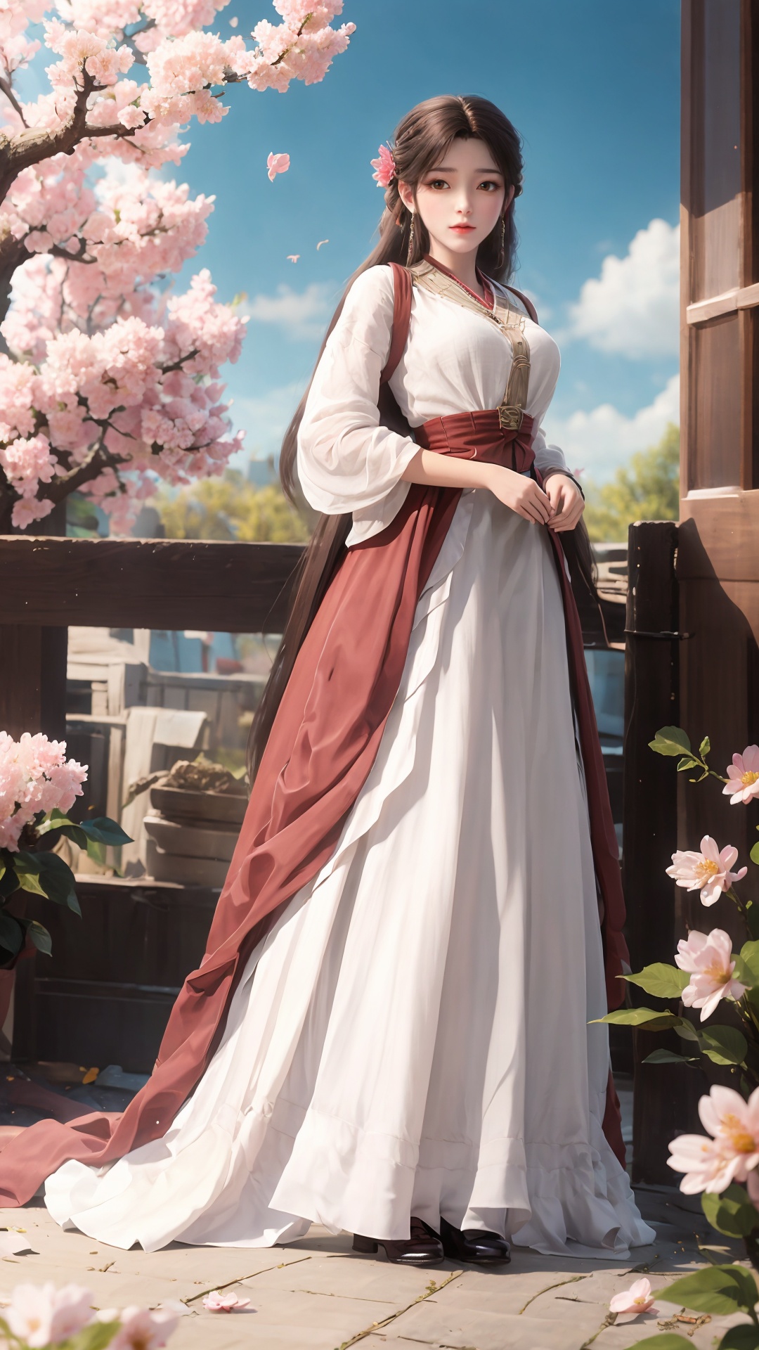 a girl,<lora:v1_hlr_hfh_hmai_20240406005401-0000010-08:0.8>,full_body, period clothing, flowers,