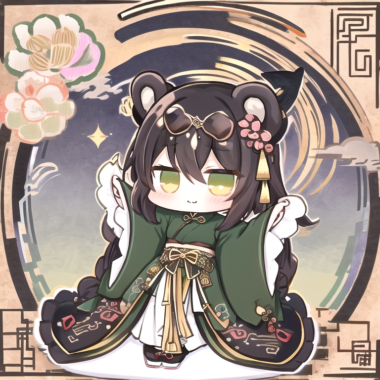 <lora:bichi style:1>,bichi style,Half a dragon, a Chinese dragon, youthful and immortal, with pearl like scales, gorgeous colors, cute and quirky style, exquisite bear, majestic horns, wearing-green Chinese Hanfu, paired with round sunglasses, rich and colorful, full of youthful Natural, ultra-high, color-angle, stunning, film photography,chibi,