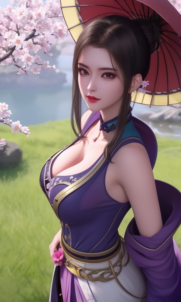 (,1girl, ,best quality, ),looking at viewer, <lora:432-DA-少年歌行-陈飞瑶:0.8> ,ultra detailed background,ultra detailed background,ultra realistic 8k cg,, ,masterpiece, (( , )),, ,   plum blossoms,    ,,  (cleavage), (), ,,
