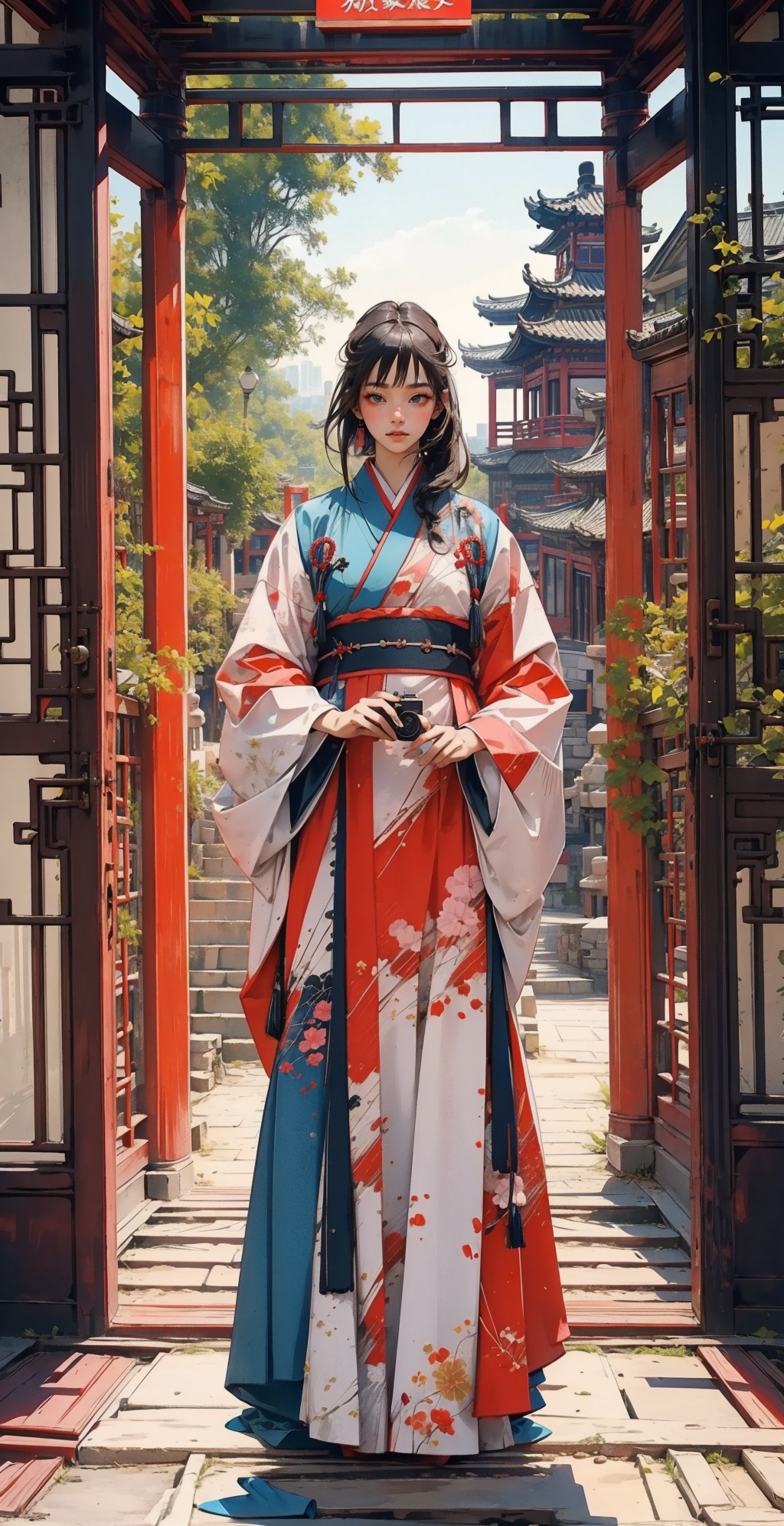 elaborate Hanfu:1.3,masterpiece,high quality,best quality),(colorful),in door,in china environment,(delicate eyes and face),volumatic light,ray tracing,<lora:elaborate Hanfu_20230808075428:0.5>,Exquisitely dressed1.5,red Clothing,pink Clothing,blue Clothing,