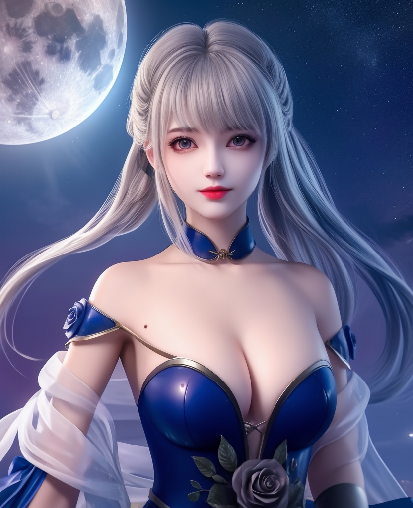 <lora:554-DA-武动乾坤-林青檀-V2:0.8>(,1girl, ,best quality, ),looking at viewer,masterpiece, (( , )),, realistic,science fiction,mole, ultra realistic 8k cg, moonlight,full moon,  rose,(cleavage), (),