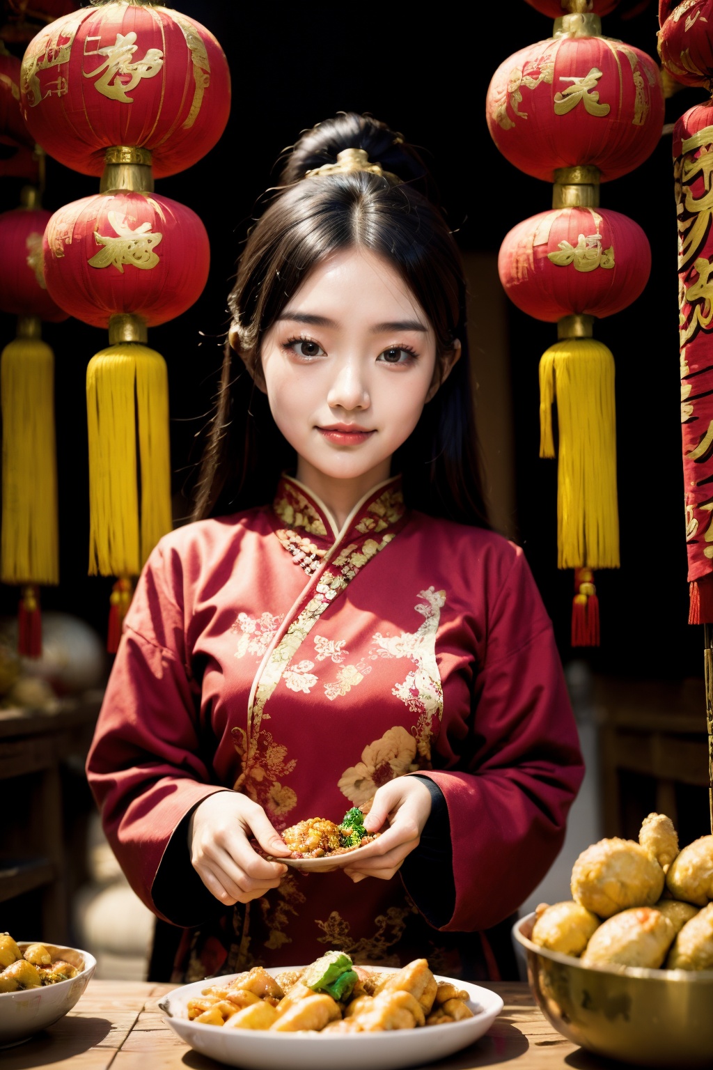 <lora:ChineseNewYear:0.8>, chinese new year, girl, (smirk:0.2),