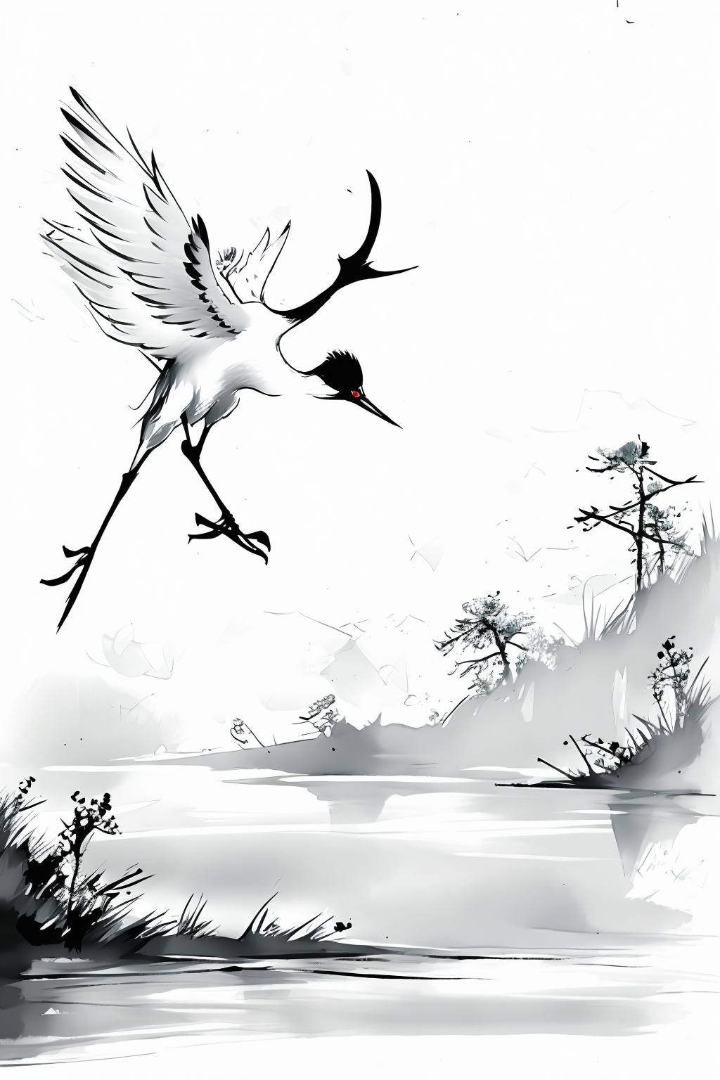 <lora:Baoshi:0.5>,<lora:hjyinkstyle2-:0.9>,<lora:20230925-1695634303068:0.4>,white crane,animal design,