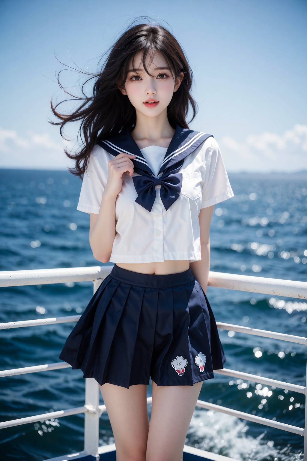 海边清新日系JK 人像写真,  高清晰度户外日光摄影,  色彩明亮干净 by 天海TianHai on Tensor.Art