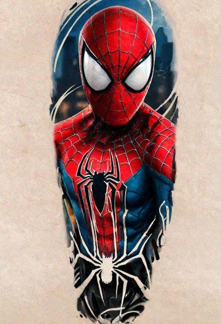 A Tattoo Color Desing Portrait of Spiderman in City on Tensor.Art