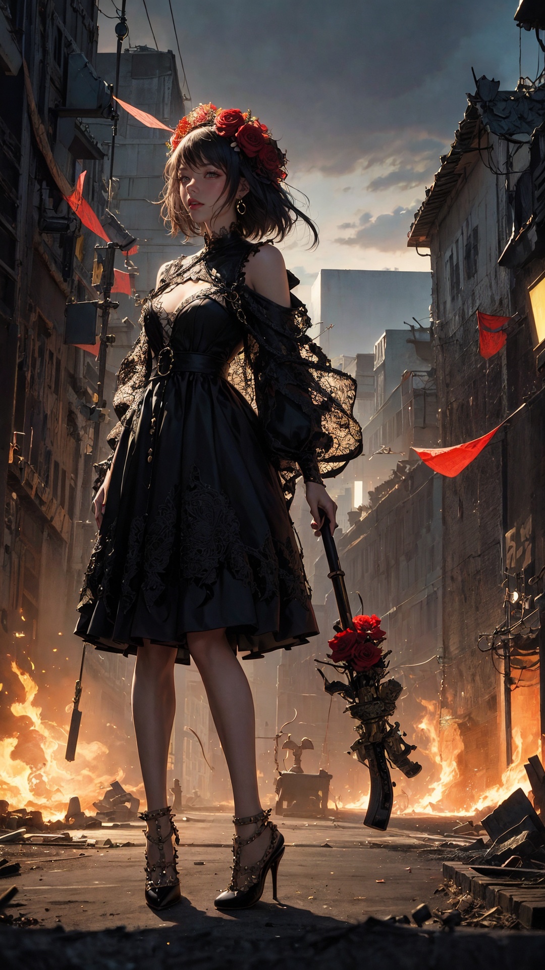 tutututu, high heels, full body, official art, unity 8k wallpaper, ultra detailed, beautiful and aesthetic, masterpiece, best quality, (zentangle, mandala, tangle, entangle), (fractal art:1.3) , 1girl, red flowers,  extremely detailed, dynamic angle, cowboyshot, the most beautiful form of chaos, elegant, a brutalist designed, vivid colours, romanticism, by james jean, roby dwi antono, ross tran, francis bacon, michal mraz, adrian ghenie, petra cortright, gerhard richter, takato yamamoto, ashley wood, atmospheric,<lora:tutuhltn_0004:0.65> 