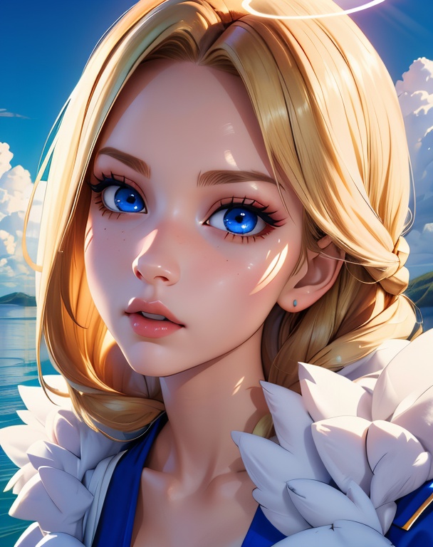 CelestialHostess,  blonde hair with a single braid,  blue eyes on Tensor.Art