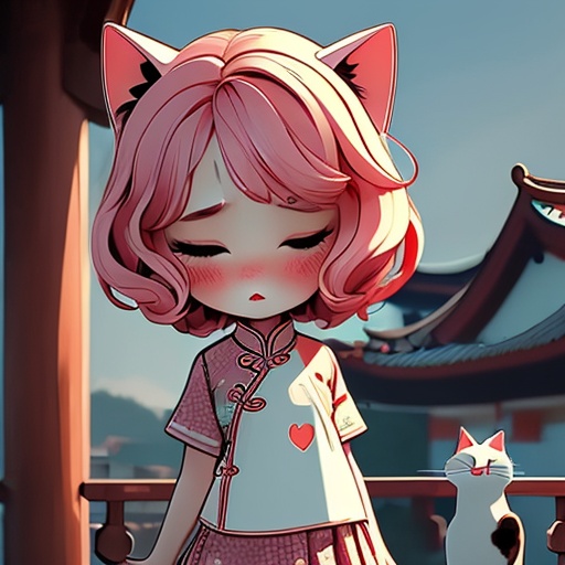 mj,<lora:mj_v1.0:0.4>,1girl,solo,masterpiece,best quality,Chinese style,Blush,cat pose,dagger,peeping,symmetrical_docking,clothing heart shaped cutout,sky,Checkered skirt,