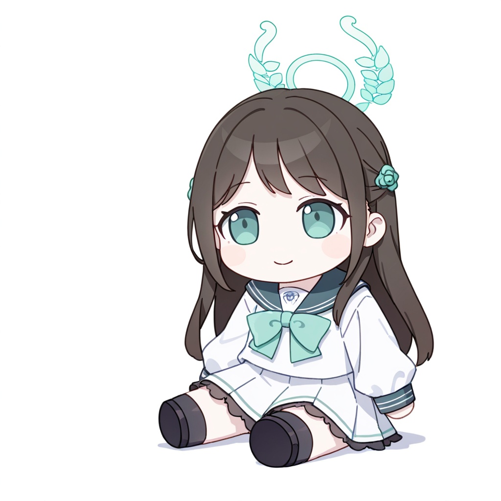 <lora:fumo_noob1:1>,fumo,chibi,1girl,solo,full body,airi \(blue archive\), blue archive, ,white background,simple background,