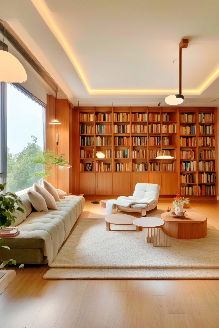 ((HRD, HUD, 8K)),((masterpiece, best quality)), highly detailed, soft light,Parlour, no humans, bookshelf, book, indoors, window, couch, scenery, sitting, lamp, potted plant, table, plant, <lora:20240326-1711424345012:1>