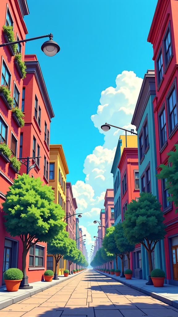 there is a street with a lot of buildings and a street light,endless street,detailed street,street background,rio de janeiro in an anime film,anime background art,style in ghibli anime style,summer street,city street view background,ghibli artstyle,japanese street,anime asthetic,ghibli vibe,style in ghibli anime,quiet street,studio ghibli anime screenshot,futuristic street,screenshot from a 2012s anime,background art,anime screenshot pattern,studio ghibli artstyle,empty street,colorful anime movie background,ghibli screenshot,reflections. by makoto shinkai,studio ghibli environment,urban street,striking artstyle,ghibli spirited away vibe,colorkey scene,animesque,british street background,anime scenery,