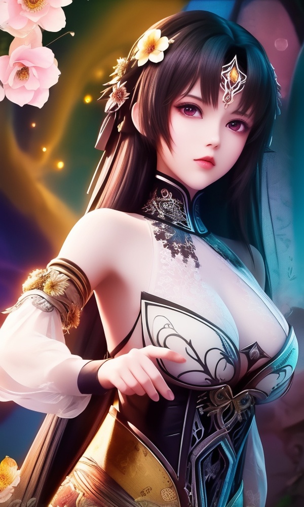 (,1girl, ,best quality, ),looking at viewer, <lora:406-DA-太一剑仙传-钟灵秀:0.8> ,, ,,anime,(masterpiece, top quality, best quality, official art, beautiful and aesthetic:1.2), (1girl)	, , (()),extreme detailed,(fractal art:1.3),colorful, flowers ,highest detailed,()    (()), (),