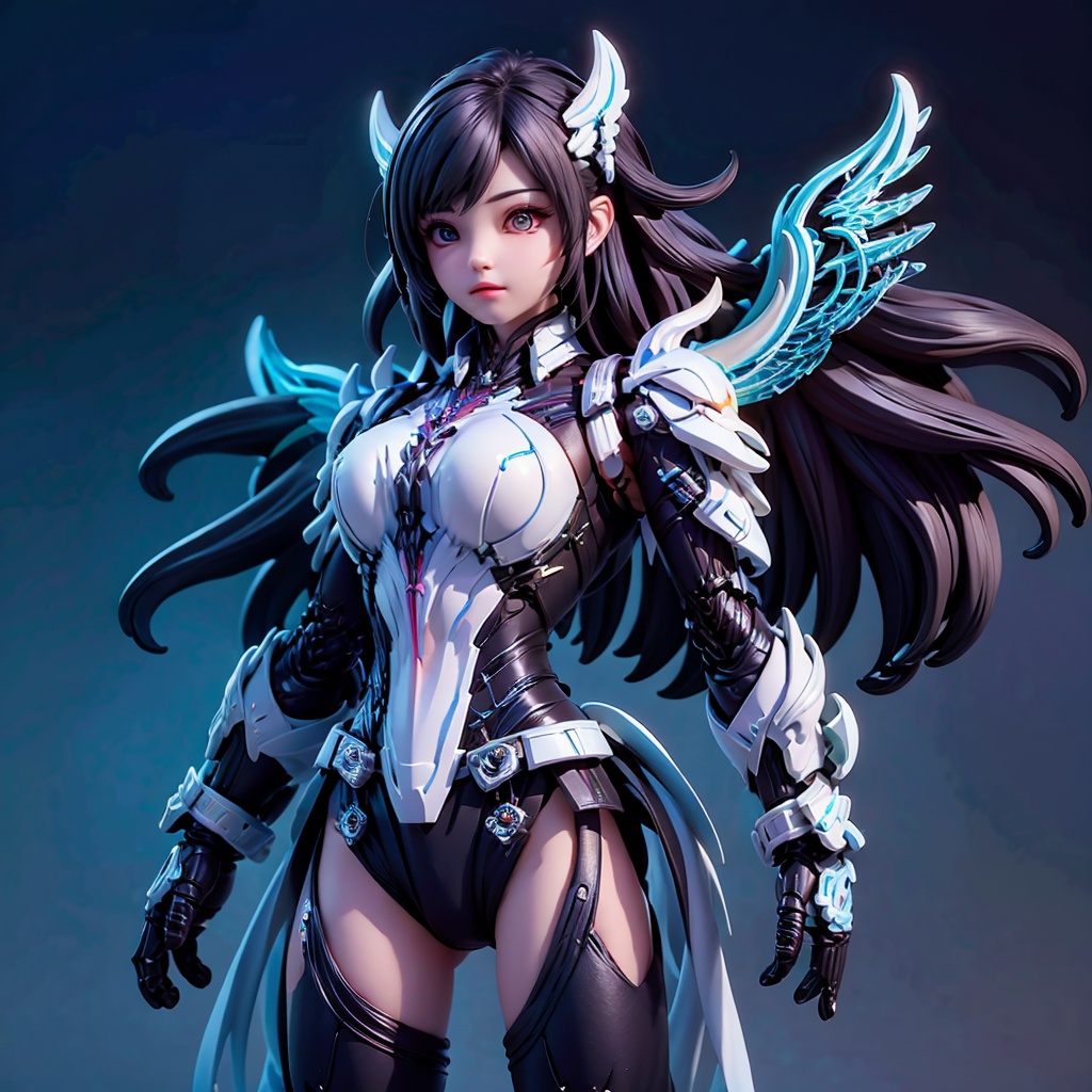 1boy,concept artwork,black hair,(a lonely solo boy:1.4),sky,wing,wings with fans,graphics card fan,strong male mecha warrior,mighty and domineering,cool mecha,32k,blue and white color scheme,white armor,white_background,standing,cowboy_shot,<lora:AGirl_v1:1>,
