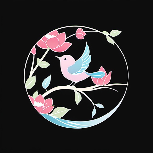 the 24 traditional chinese solar terms\(rain water\), flat, black background, simple background, flower, no humans, bird, animal, leaf, pink flower, fish, branch, animal focus,<lora:lbc_Rain Water_XL-ts:0.8>,