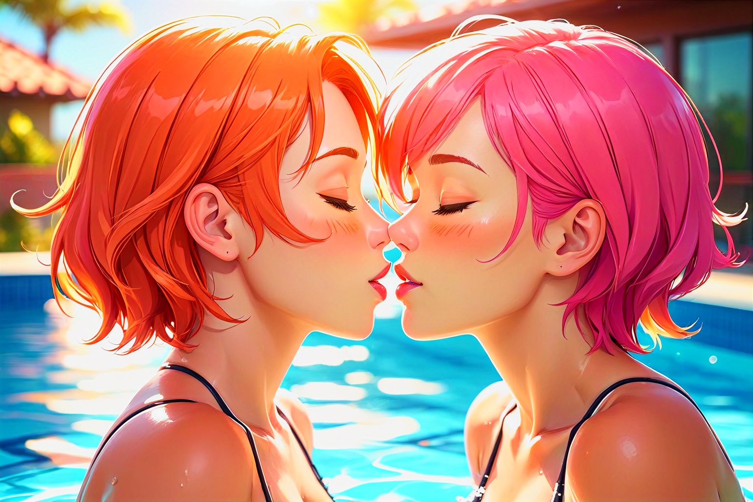 2girls,  bikini,  pink hair on Tensor.Art