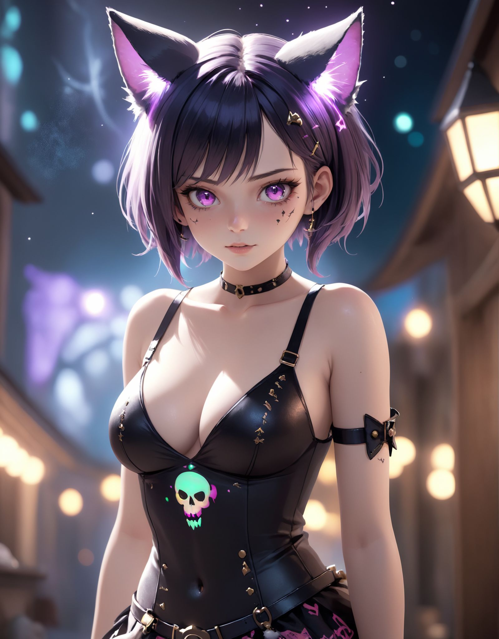 realistic,  a pretty 19-year-old dark magical-girl plotting mischief,  dark magical-girl outfit on Tensor.Art